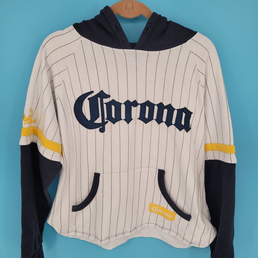 Vintage Y2K Corona Extra Beer Baseball Hoodie Pinstripe Embroidered BDA MLB rare